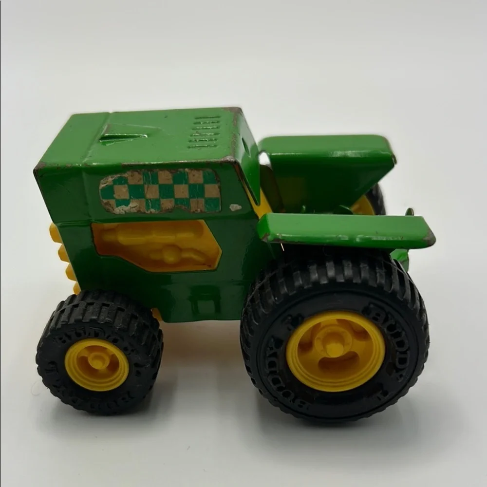 Vintage Buddy L Green Farm Toy Tractor Checkered Yellow Made In Japan Die Cast